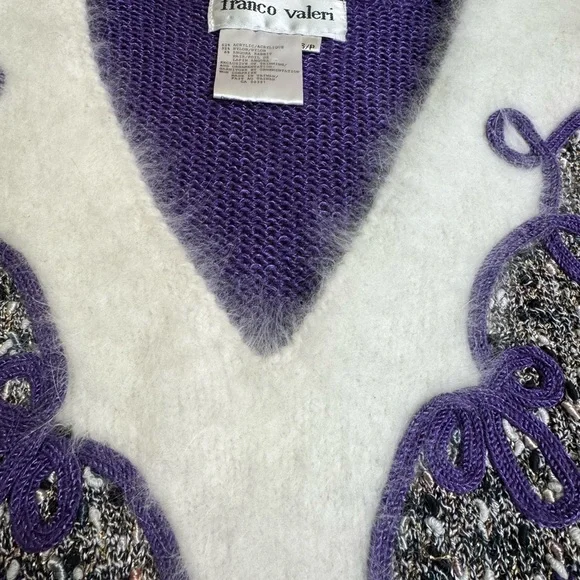 VTG Franco Valerie Angora Rabbit Blend embellished V-Neck Sweater Purple - Picture 6 of 12